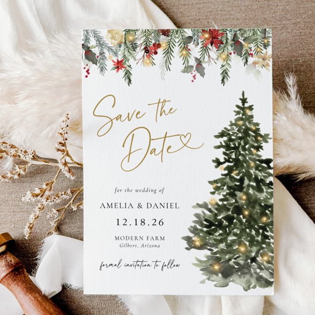 Christmas Tree Lights Pine Winter Save the Date Invitation (Save The Date Invitation)