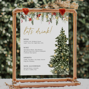 Christmas Tree Lights Pine Winter Wedding Bar Menu Poster