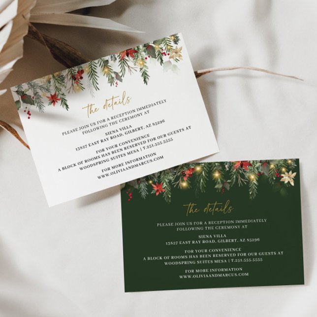Christmas Tree Lights Pine Winter Wedding Details Enclosure Card (Details Card 2 Colors)