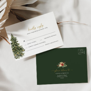 Christmas Tree Lights Pine Winter Wedding RSVP Card