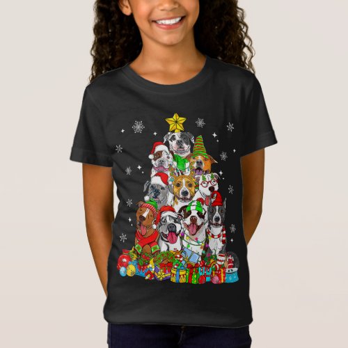 Christmas Tree Lights Pitbull Dog Lover Xmas Pajam T_Shirt