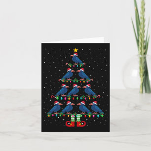 Christmas Tree Lights Santa Hat Elf Crow Xmas Tree Card