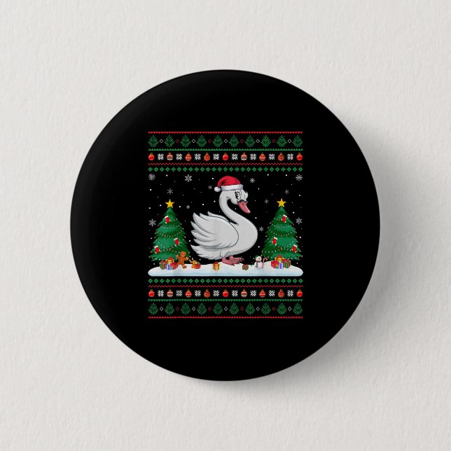 Christmas Tree Lights Swans Santa Ugly Xmas Sweate Button (Front)
