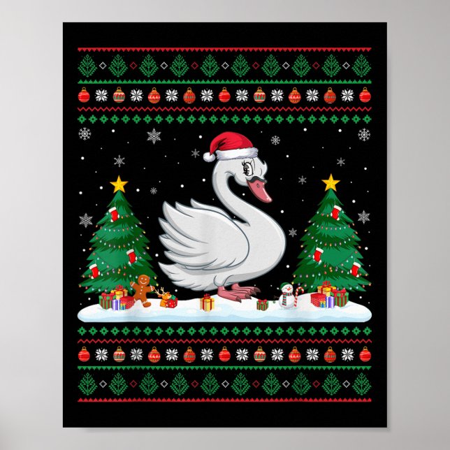 Christmas Tree Lights Swans Santa Ugly Xmas Sweate Poster (Front)