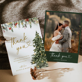 Christmas Tree Lights Winter Pine Wedding Thank You Card