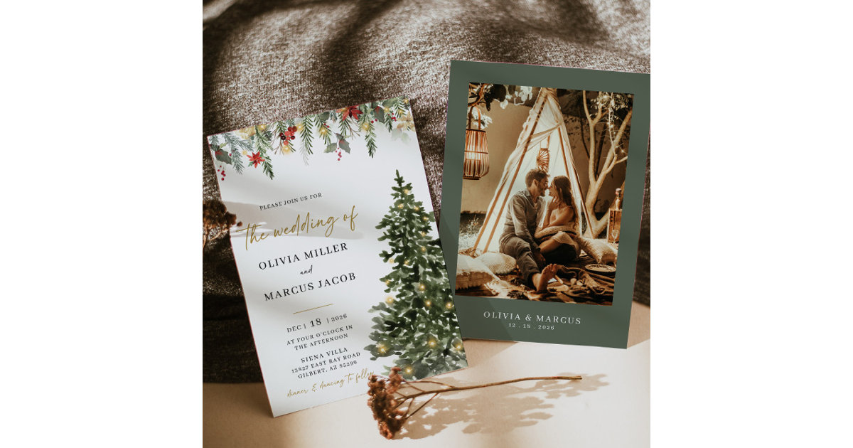 Christmas Tree Lights Winter Wedding Invitation | Zazzle