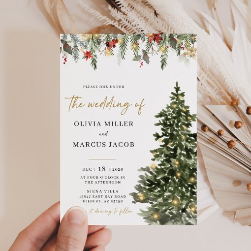 Christmas Tree Lights Winter Wedding Invitation | Zazzle
