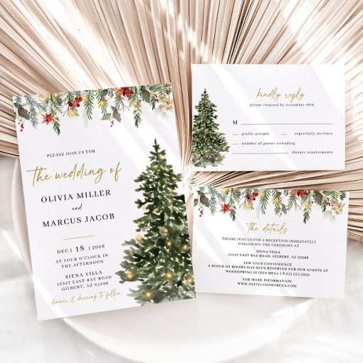 Christmas Tree Lights Winter Wedding Invitation | Zazzle