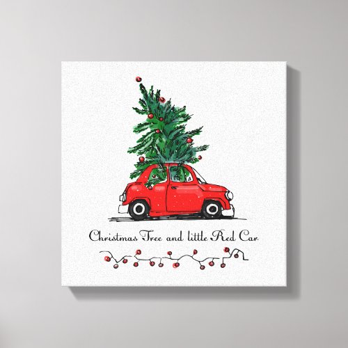 Christmas Tree  Little Red Car Canvas Print