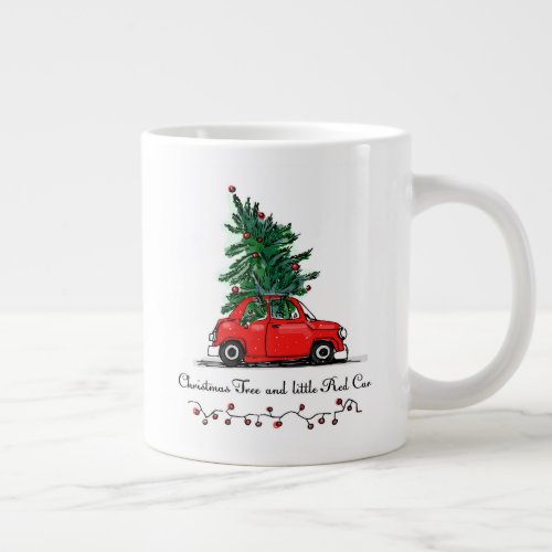 Christmas Tree  Little Red Car Giant Coffee Mug