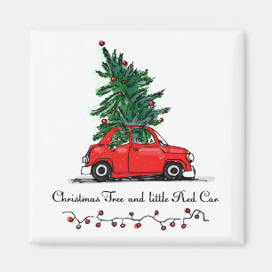 Christmas Tree & Little Red Car Magnet