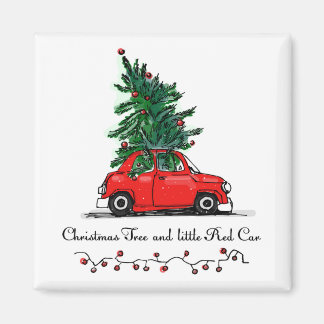 Christmas Tree & Little Red Car Magnet
