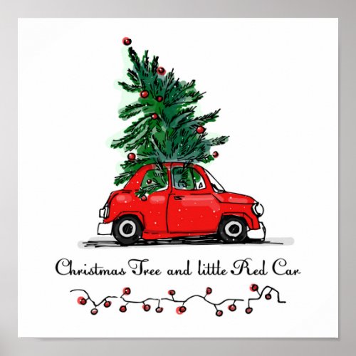 Christmas Tree  Little Red Car Poster