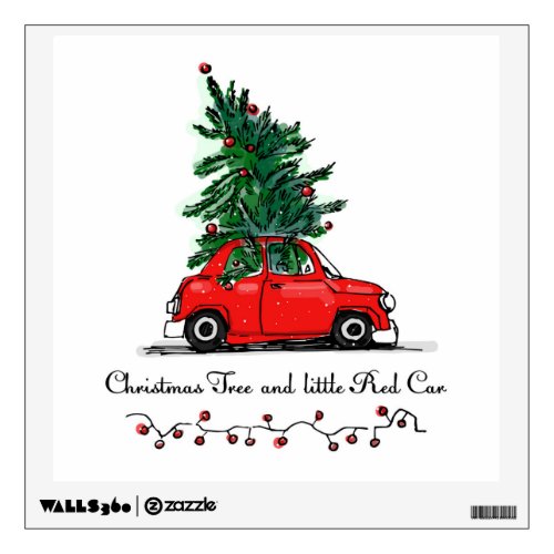 Christmas Tree  Little Red Car Wall Decal