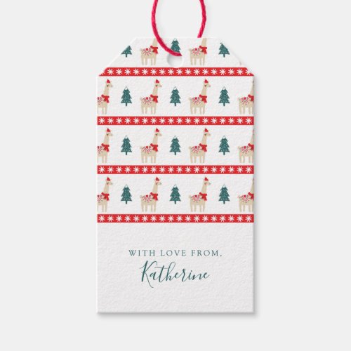 Christmas Tree Llama Pattern Gift Tags