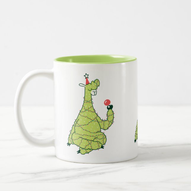 Christmas Tree Llama Two-Tone Coffee Mug (Left)