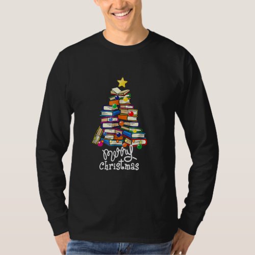Christmas Tree Love Reading Books Librarian T_Shirt