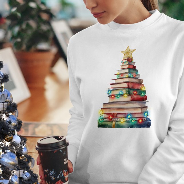 Christmas Tree Made of Books Teachers Book Lovers T-Shirt (Creator Uploaded)