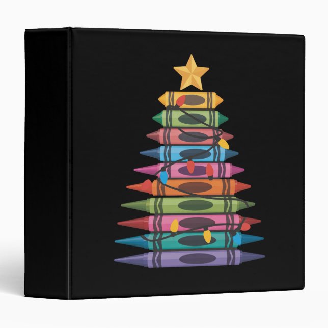 Christmas Tree Made of Crayons School Teacher Life 3 Ring Binder (Front/Spine)