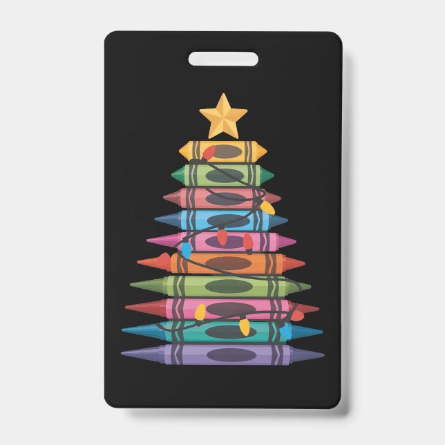 Christmas Tree Made of Crayons School Teacher Life Badge (Front)