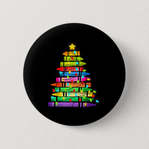 Christmas Tree Made Of Crayons School Teacher Life Button
