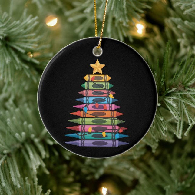 Christmas Tree Made of Crayons School Teacher Life Ceramic Ornament (Tree)