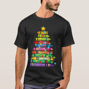 Christmas Tree Made Of Crayons School Teacher Life T-Shirt