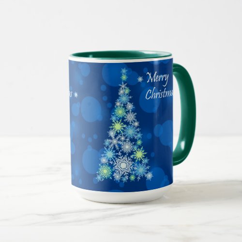 Christmas tree made of snowflakes mug