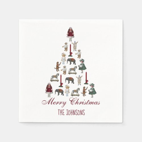 Christmas Tree Made of Vintage Toys Calligraphy Napkins