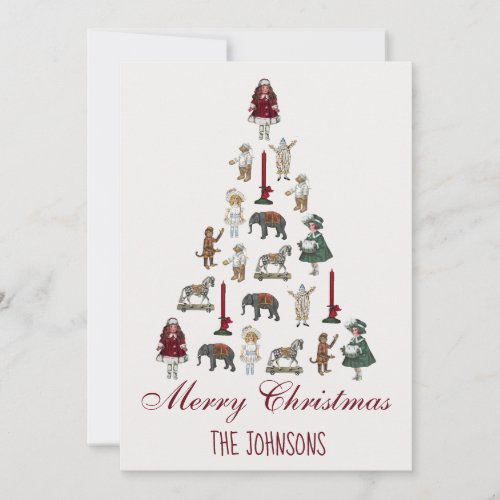 Christmas Tree Made of Vintage Toys Holiday Card