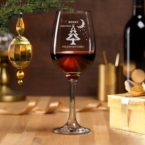 Christmas Tree Magical Personalized Etched Wine Glass