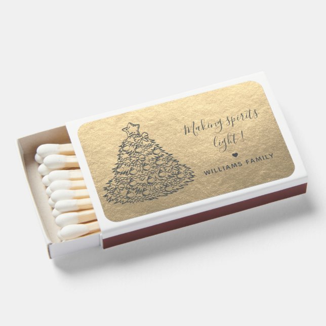 Christmas Tree Making Spirits Light Monogram Gold Matchboxes (Front Open)