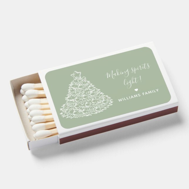 Christmas Tree Making Spirits Light Monogram Green Matchboxes (Front Open)