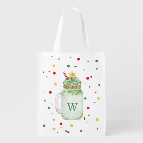 Christmas Tree Mason Jar Milkshake Monogram Tote B