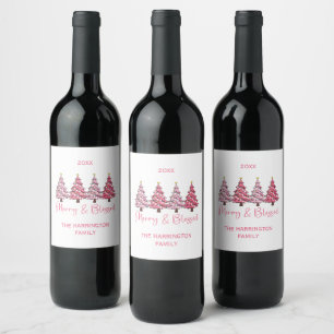 Christmas Tree Merry and Blessed Custom  Wine Label