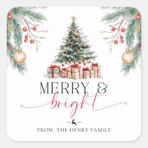 Christmas Tree Merry and Bright Gift Tag Stickers