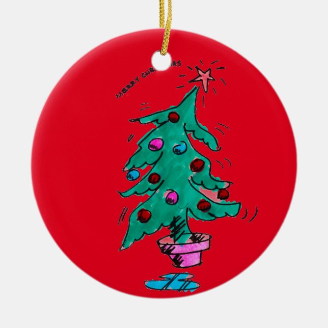 Christmas Tree - Merry Christmas Ceramic Ornament (Front)