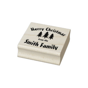 Christmas Tree Merry Christmas Family Name Gift Rubber Stamp