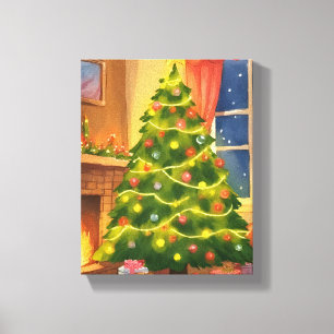 Christmas Tree Merry Christmas Painting Canvas Print