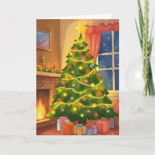 Christmas Tree Merry Christmas Painting Holiday Card