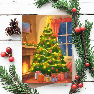 Christmas Tree Merry Christmas Painting Holiday Postcard