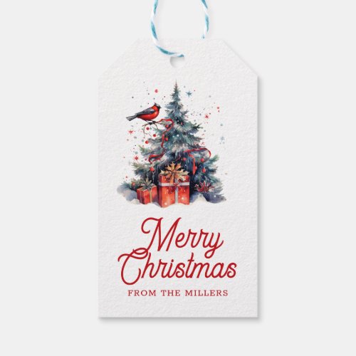 Christmas Tree Merry Christmas Retro Typography Gift Tags