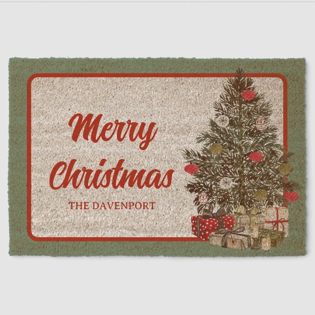 Christmas tree Merry xmas door decor Fiber Doormat (Front)