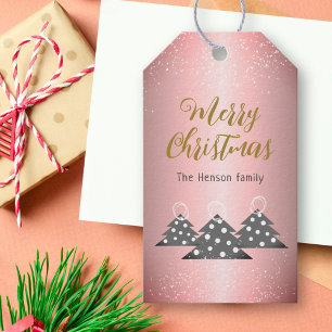 Christmas Tree Metallic Pink Family Holiday Gift Tags