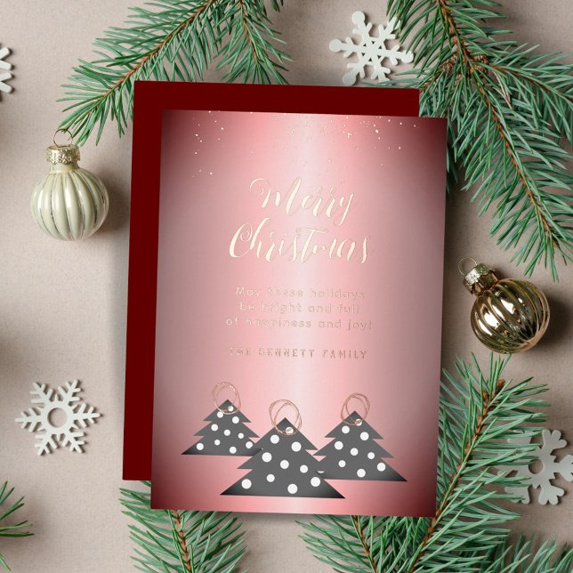 Christmas Tree Metallic Pink Red Gold Foil Holiday Card (Creator Uploaded)