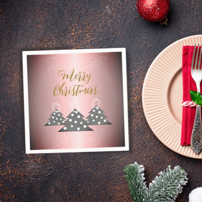 Christmas Tree Metallic Pink Script Holiday Party Napkins (Creator Uploaded)