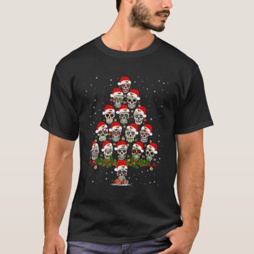 Christmas Tree Mexican Flower Sugar Skull Santa Ha T_Shirt