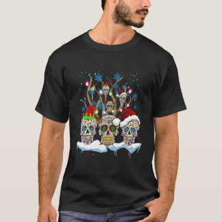 Christmas Tree Mexican Flower Sugar Skull Santa Ha T-Shirt