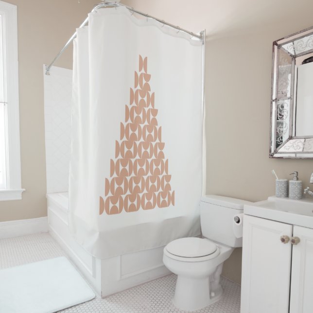 Christmas Tree Mid Century Modern Beige Shower Cur Shower Curtain (In Situ)