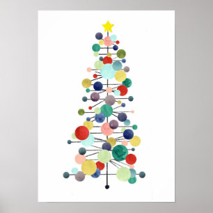 Christmas Tree Mid Century Modern Retro Dots Poster